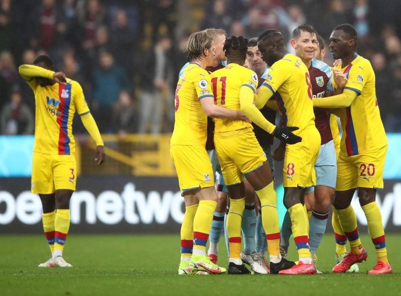 James Tarkowski and Wilfried Zaha then find themselves in the book after tangling on the halfway line.