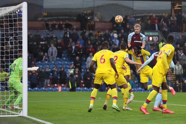 Ben Mee heads the Clarets level from Westwood's corner.