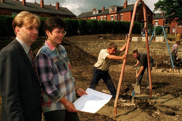 Cross Flatts Park was being refurbished in September 1996. Pictured is Clive Mitten, director of Youth Works together with project worker Sally Davies looking over the play area.