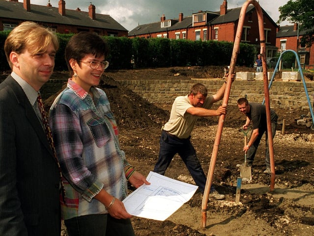 Cross Flatts Park was being refurbished in September 1996. Pictured is Clive Mitten, director of Youth Works together with project worker Sally Davies looking over the play area.