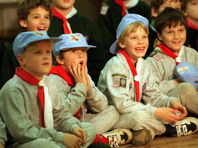 Youngsters at the 6th Beeston Beavers watch a juggler at the birthday party to celebrate 10 years of Beaver Scouts in May 1996.