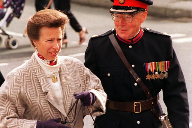 Anne, Princess Royal visited Cross Flatts Park in Beeston in September 1996. She is pictured with the Vice Lord Lieutenant of West Yorkshire David Fearnley.
