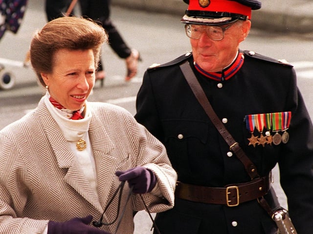Anne, Princess Royal visited Cross Flatts Park in Beeston in September 1996. She is pictured with the Vice Lord Lieutenant of West Yorkshire David Fearnley.