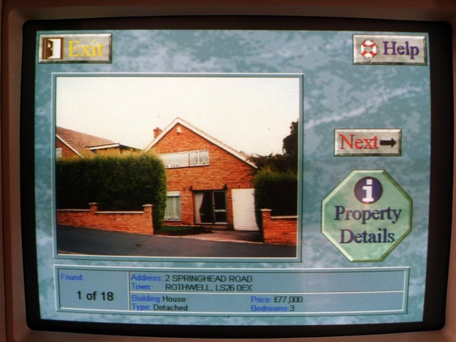 A new touch TV screen for buying houses around Leeds was unveiled at estate agent Manning Stainton on Beeston Road in April 1996.