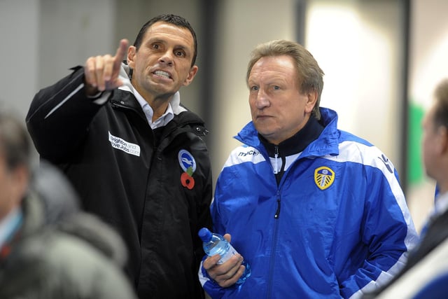 Brighton manager Gus Poyet and Neil Warnock chat in the tunnel before the game.