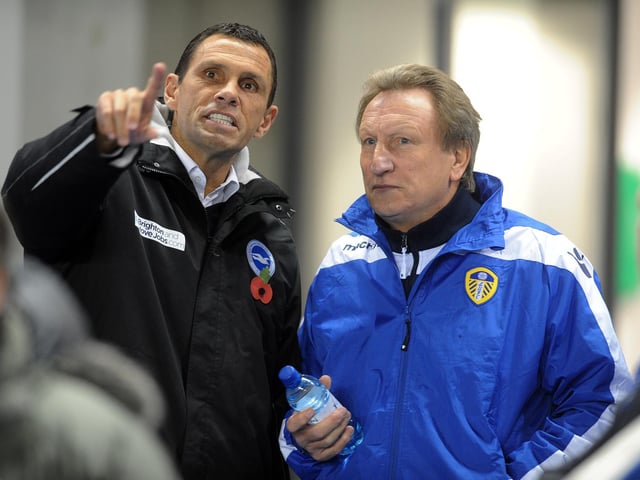 Brighton manager Gus Poyet and Neil Warnock chat in the tunnel before the game.