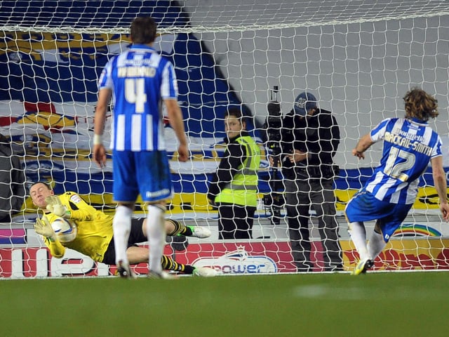 Paddy Kenny saves a penalty from Brighton's Craig Mackail-Smith.