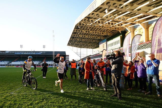 Kevin Sinfield started his run at Leicester Tigers' Mattioli Woods Welford Road Stadium.