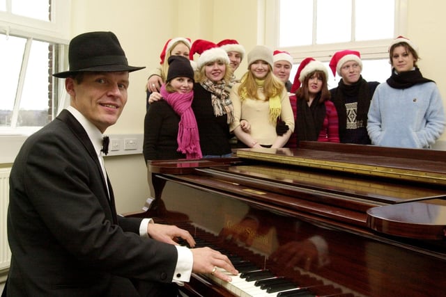 Phil Fryer from Morley sings as Frank Sinatra with the Wakefield Arts College Choir for YTV's 'Tonight' programme.