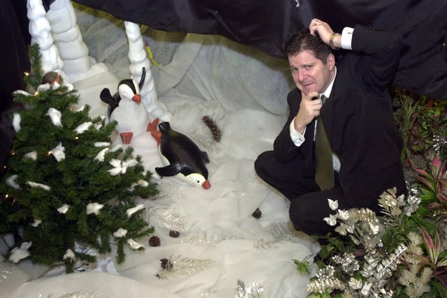 John Horvath, group general manager at Cedar Court Hotel, looks baffled after Percy the Penguin was kidnapped in December 2000. The hotel was offering a reward for the return of Percy which will be donated to Wakefield Hospice.