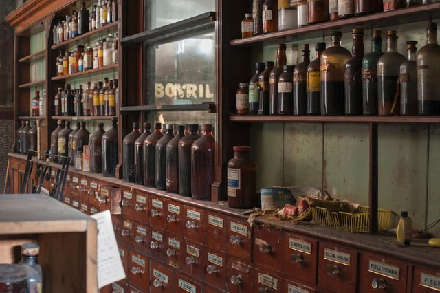 Abandoned shelves in the Chorley apothecary
Photo: James Lacey