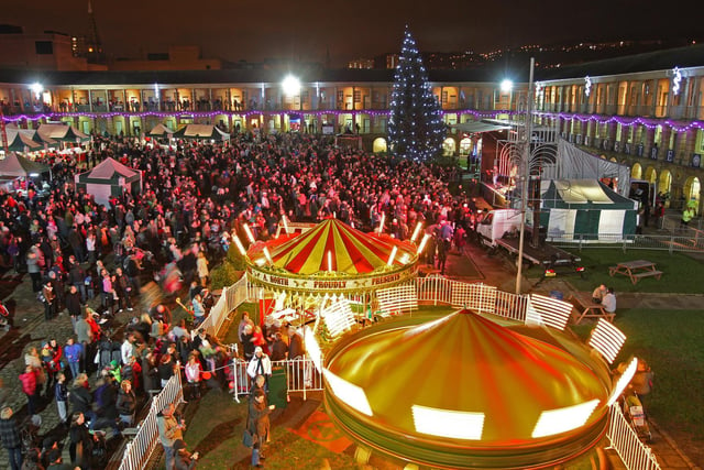 Christmas lights switch on at the Piece Hall, Halifax