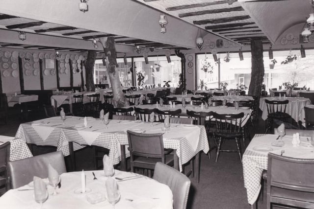 This is the dining room of Greek restaurant Scorpio Taverner on Merrion Way, next door to Standard, pictured in May 1982.