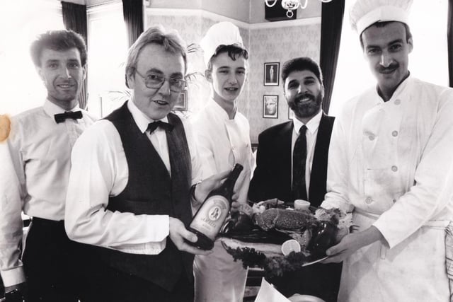 The Olive Tree at Rodley offered diners a taste of Greece on a plate. Pictured in October 1989 are some of the restaurant team, from left, Jean-Paul Amoros and Peter Reape (waiters), John Kwiatkowski (sous chef), George Psarias (owner) and Andreas Jacovou (head chef).