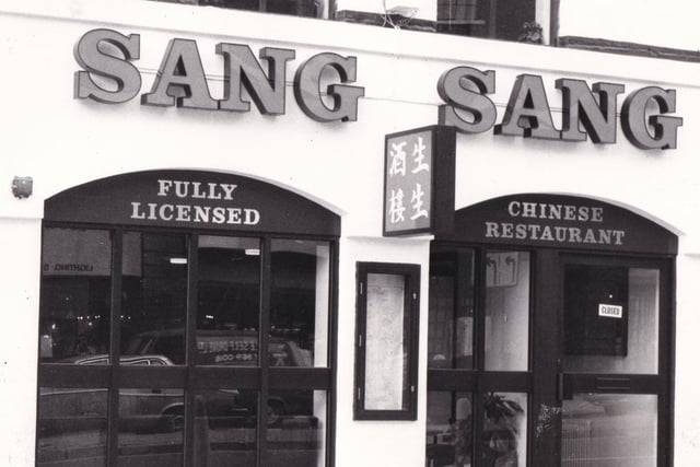 Chinese restaurant Sang Sang was at the side of the Three Legs pub on The Headrow. Pictured in May 1983.