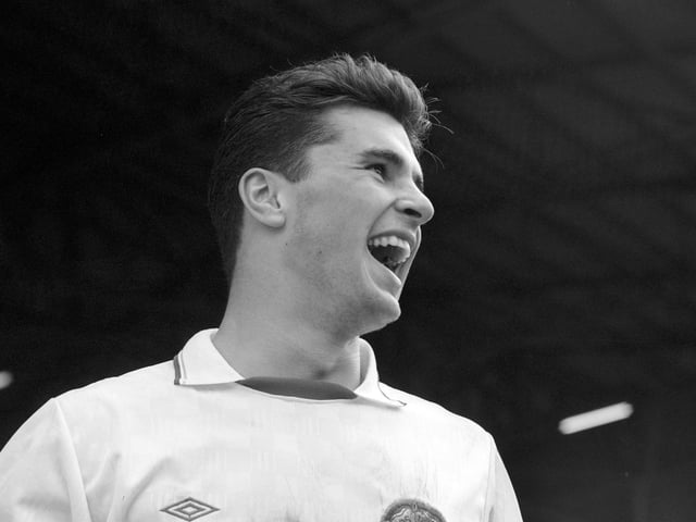 Gary Speed is all smiles after scoring the opening goal of the game and his first for the club.