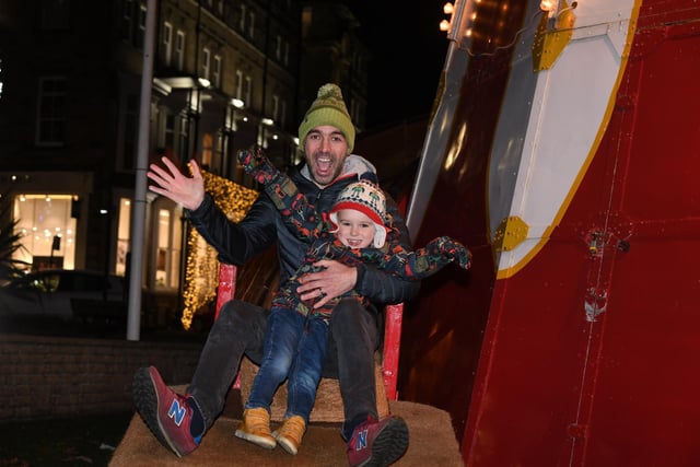 Andrew Winder and his four year old son Daniel enjoy the helter skelter