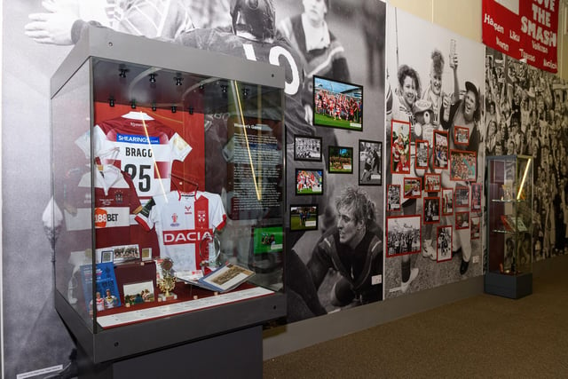 The exhibition features rugby memorabilia