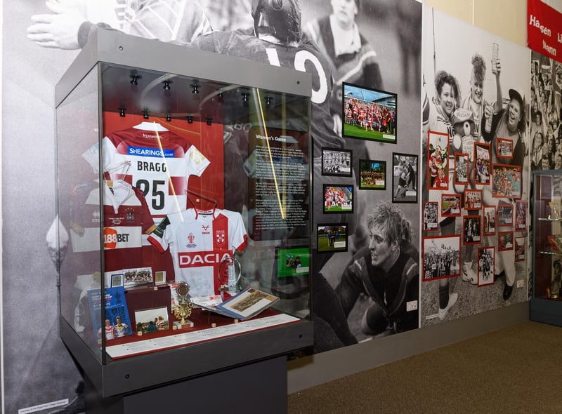 The exhibition features rugby memorabilia