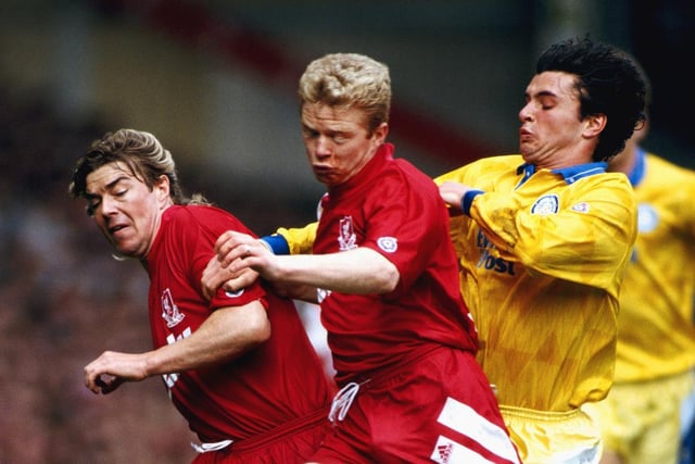 Speed battles Barry Venison and David Burrows at Anfield in April 1992.