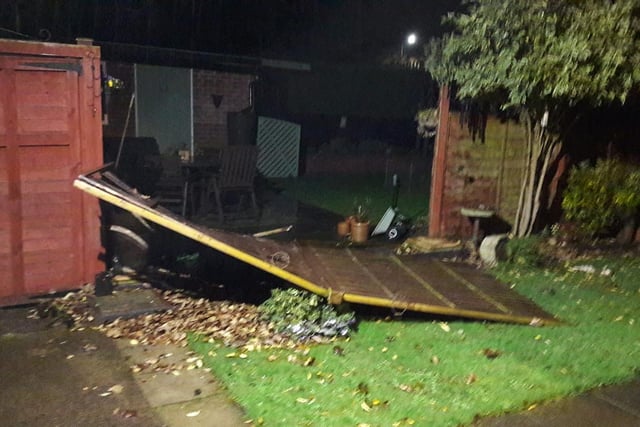 No doubt a common view across the district this morning. Allie Innes sent in this image of two fence panels blown down by the high winds.