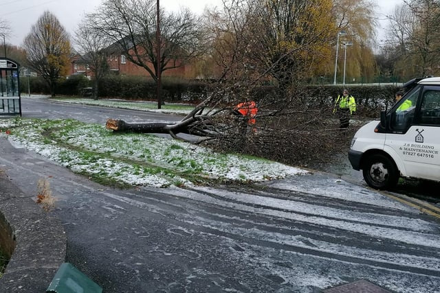 A scene like so many this morning as trees are cleared from the Harrogate roads. This picture was sent in by James Featherstone.