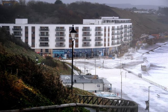 Scarborough's North Bay takes a battering from Storm Arwen.