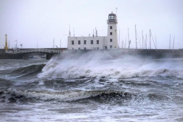 Rough seas and waves gather in Scarborough's South Bay.