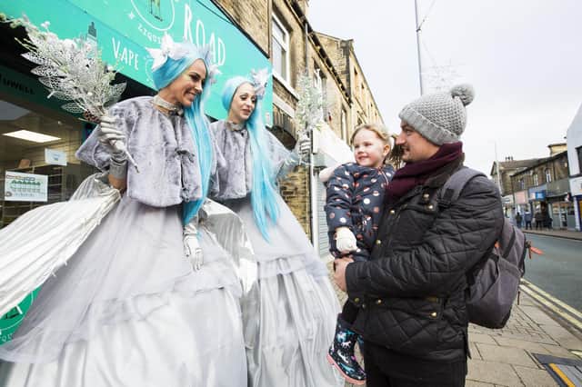 Brighouse BID bring winter wonderland fairies into Brighouse town centre. From the left, Rebekah Lee, Kimberley Russell, Florence Bartram and dad Callum Bartram.