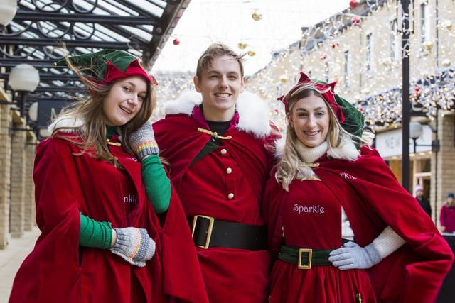 Halifax BID brought these elves to The Woolshops in Halifax. From the left, Rebekah Garrish, Isaac Haley and Abigayle Roger.