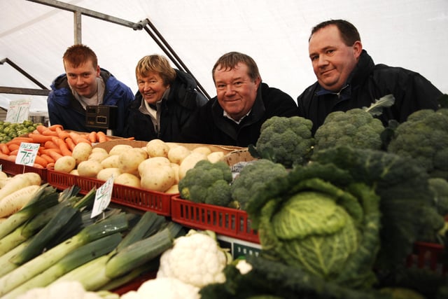 Matthew Wilkinson, Wendy Nesom, Alan Murphy and Brian Murphy at the Christmas Market in Ripon.