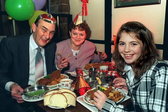 Enjoying a meal at Nash's restaurant on Merrion Street are Alicia Metcalf and grandparents Les and Marlene Moule.