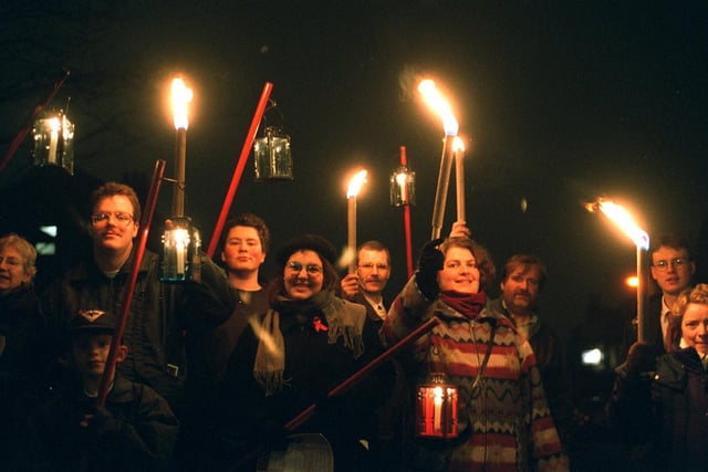 The Swarthmore Centre in collaboration with Little Woodhouse Community Association and St George's Community Church have revived an ancient tradition by organising a Torchlit Carol Procession. Pictured are some of the carol singers.