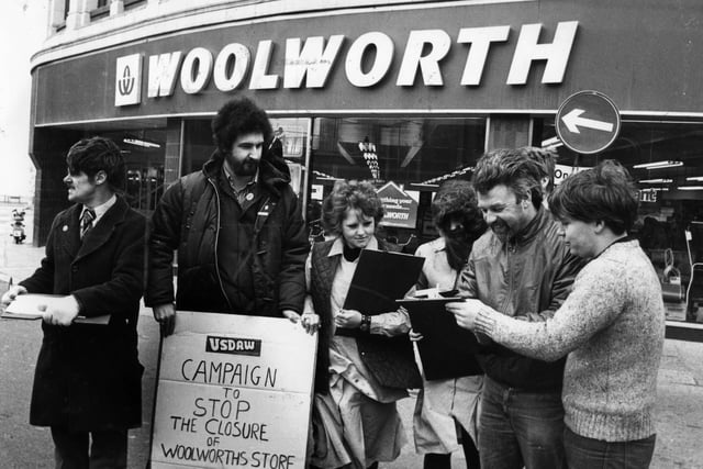 Assistants from the Bank Hey Street branch of Woolworths collected 500 signatures in three hours for a petition protecting against the sale of the store in 1982