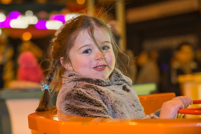 Isla Delaney on the rides at the Dewsbury Christmas lights switch-on in 2015
