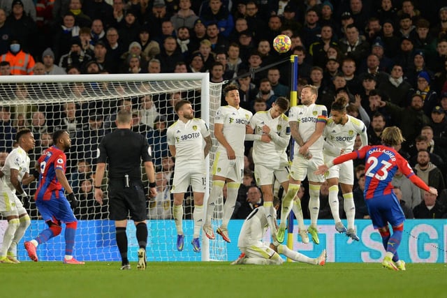 Palace midfielder Conor Gallagher takes a free-kick.