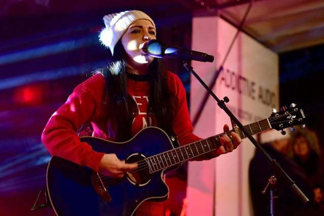 Jade Helliwell performs at Batley's Christmas lights switch-on in 2017
