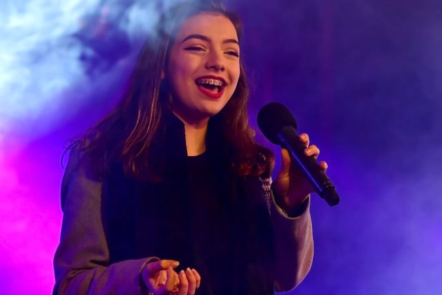 Ellie Jolly performs at Batley's Christmas lights switch-on in 2017