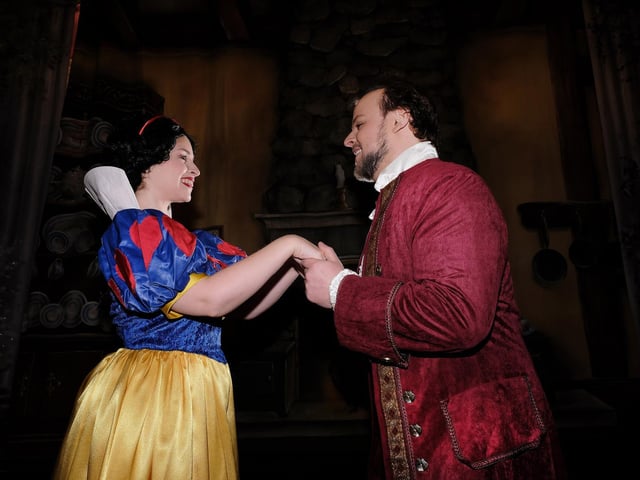 Callum Marshall plays Prince William of Whitby and Sarah Dare is Snow White in this year's panto at Scarborough Spa