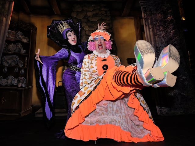 Sarah Nelson as Horribella and Phil Beck as Dame Dotty prepare for opening day Saturday December 4