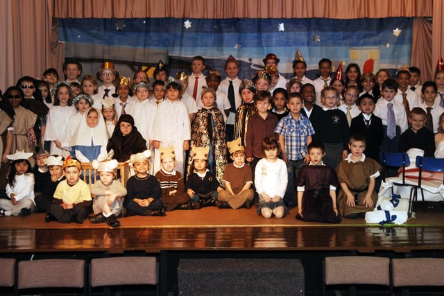 The cast of the Darley School Nativity 'Jesus's Christmas Party'.
