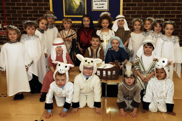 The cast of the Boston Spa St Edward's School's 'Late for the Nativity'.