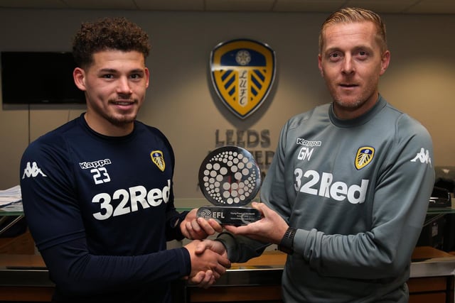 Leeds United boss Garry Monk presents Phillips with his Young EFL Player of the Month award in November 2016.