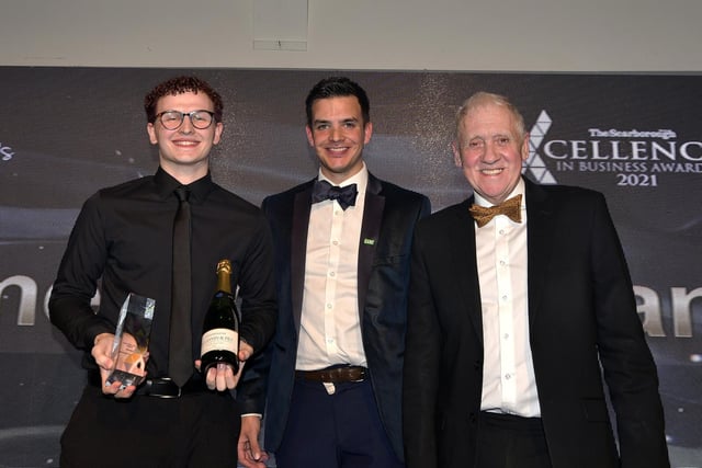 Cameron Norman, left, who works at MCA Priceholme care home, won Social Care Hero; pictured with Harry Gration, and Aaron Padgham from sponsors St Cecilia's Care Group.