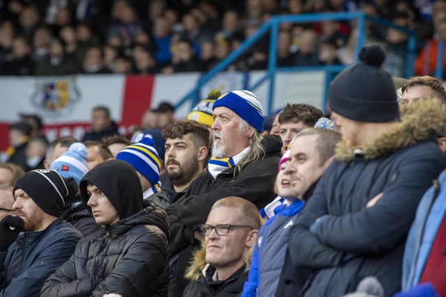 The home crowd watch on from the Elland Road stands as Leeds head into the half-time interval a goal ahead.