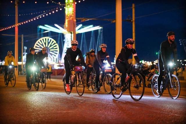The first ever Christmas Ride The Lights event along Blackpool Promenade.