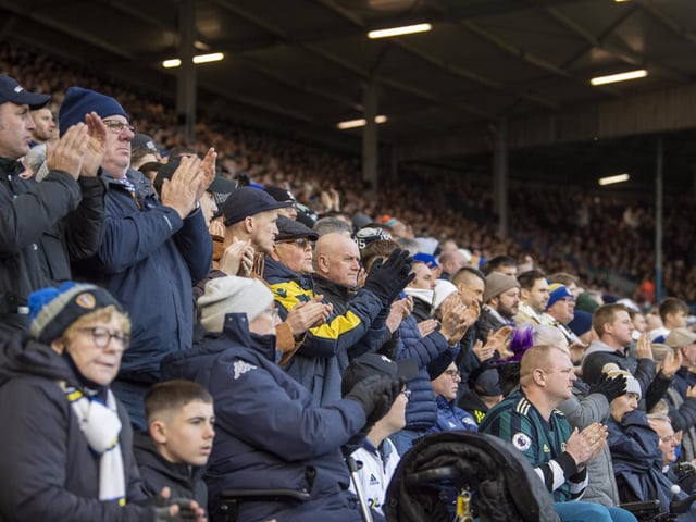 Leeds United fans watch on at Elland Road during Sunday's draw with Brentford.
