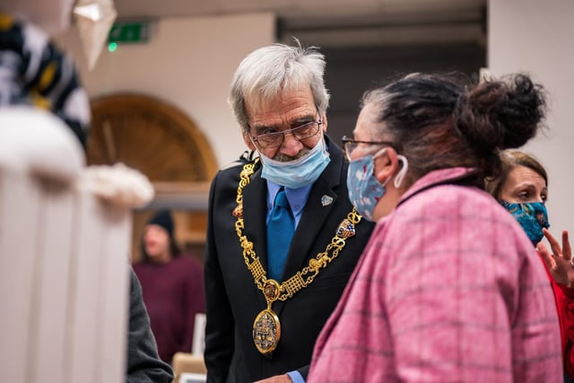 Mayor of Lancaster Councillor Mike Greenall chats before officially opening the More Music Lantern Festival. Picture by Robin Zahler.
