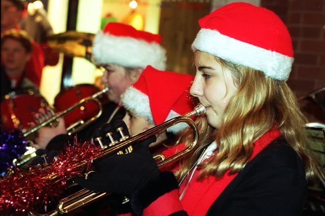 Members of St Georges School band playing during the United For Christmas Appeal carol concert at the Hounds Hill Centre, Blackpool in 1996