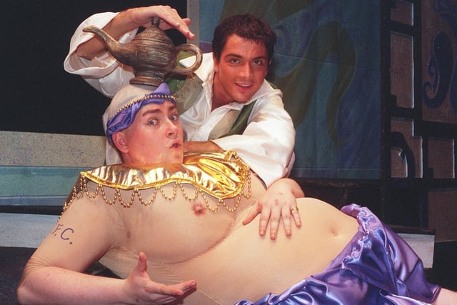 Pantomime Aladdin was being staged at the City Varieties. Pictured is Dale Meeks as the Genie of the Lamp and Matthew Daines as Aladdin.